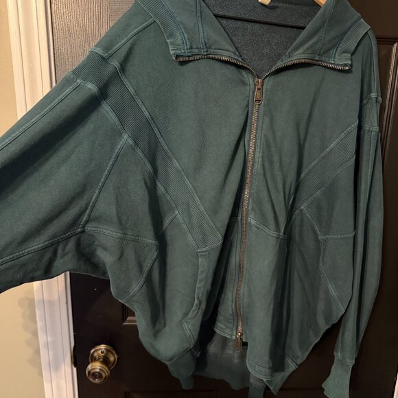 Free People Oversized Sweatshirt Zippered Hoodie Dark Blue Green Small - Picture 3 of 6